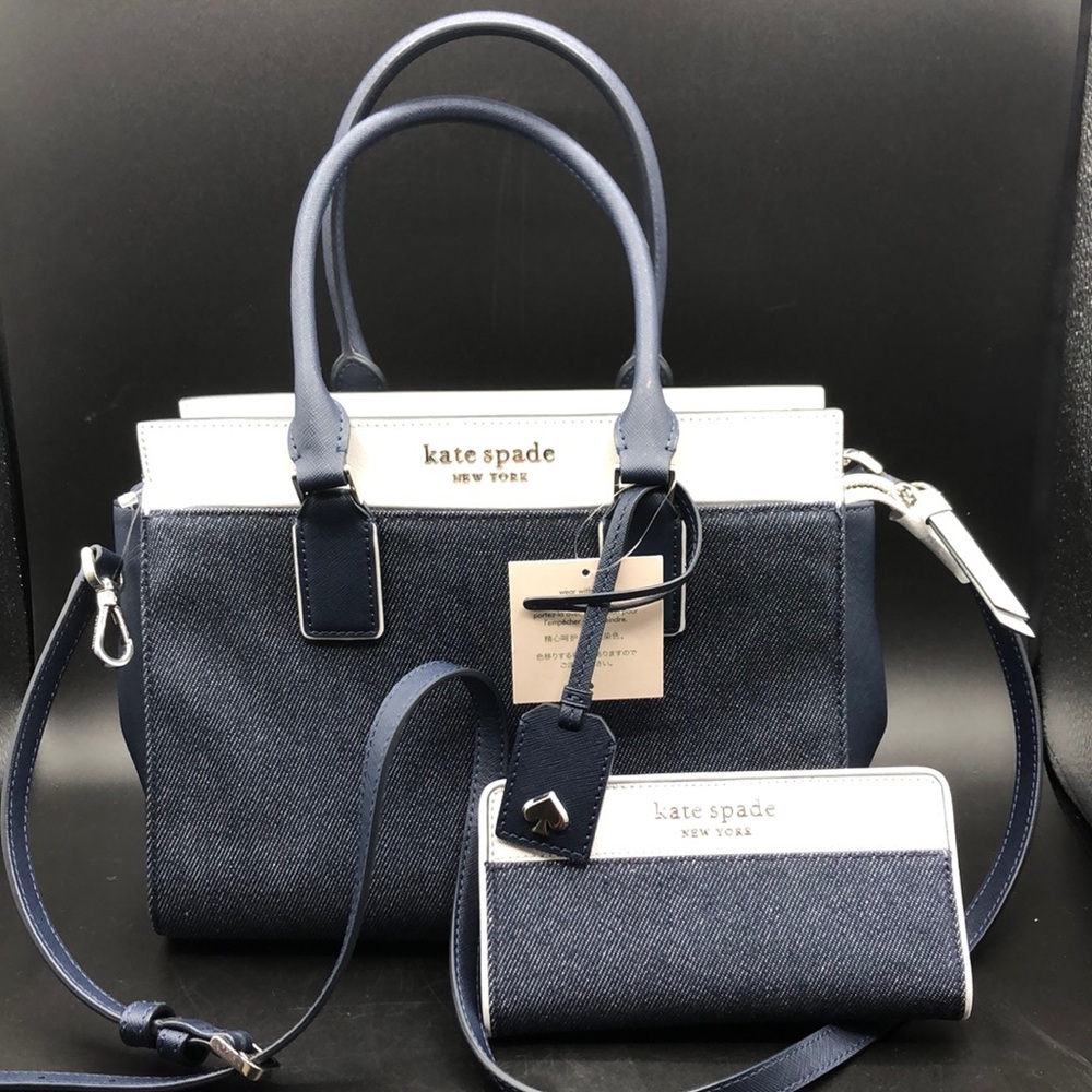 Kate Spade Medium Satchel Cameron Denim Colorblock + Large Slim Bifold Wallet
